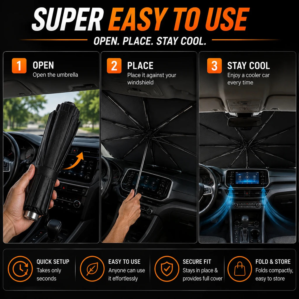 Foldable Windshield Sun Shade Umbrella – Instant Heat &amp; UV Protection