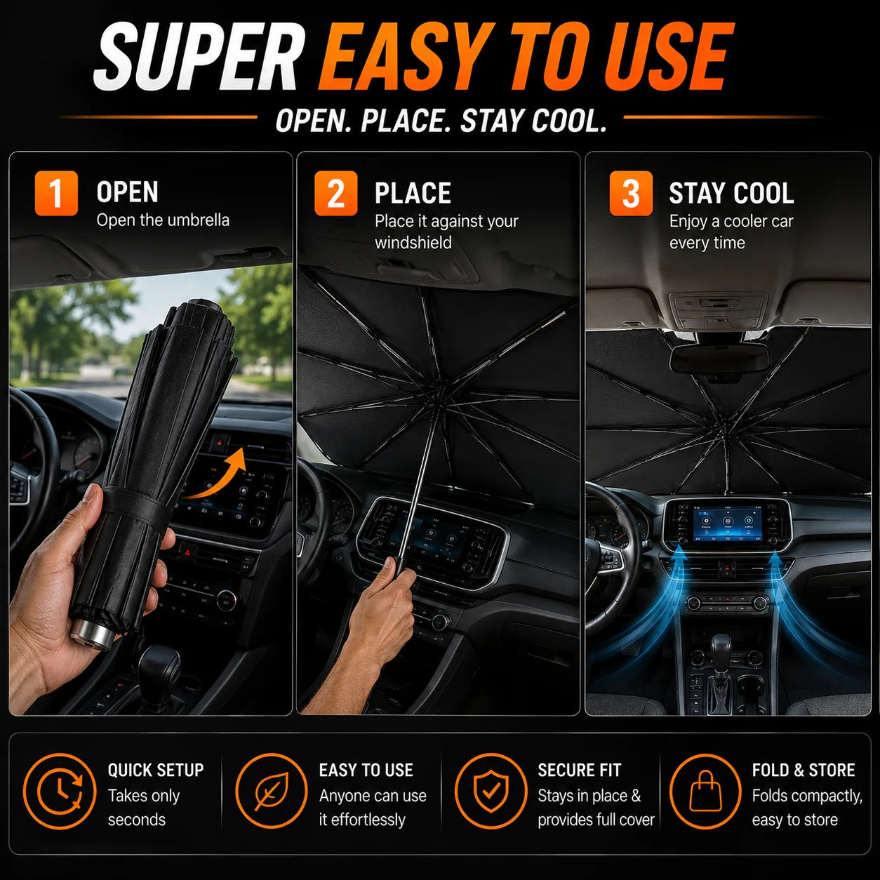 Foldable Windshield Sun Shade Umbrella – Instant Heat &amp; UV Protection